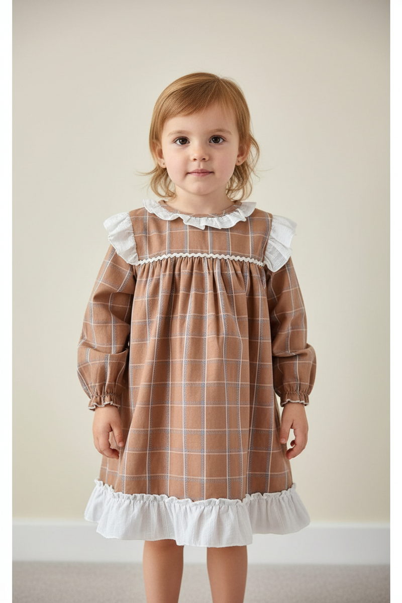 Ceyber Spanish Girls Chocolate Brown Check Dress