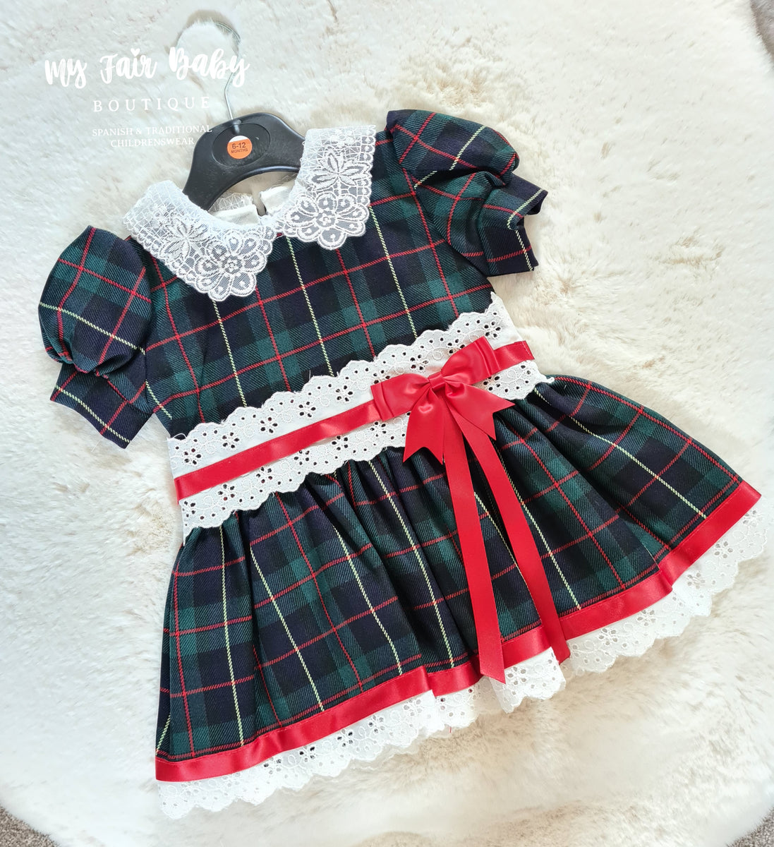 Traditional Girls Green Tartan Christmas Bow Dress 3-6m – My