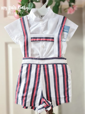Ceyber SS24 Spanish Boys Red & White Striped H-Bar Dungarees CC5553