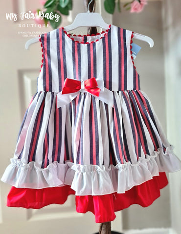 Ceyber SS24 Spanish Older Girls Red & White Striped Dress CC5559 - 3,5,8y