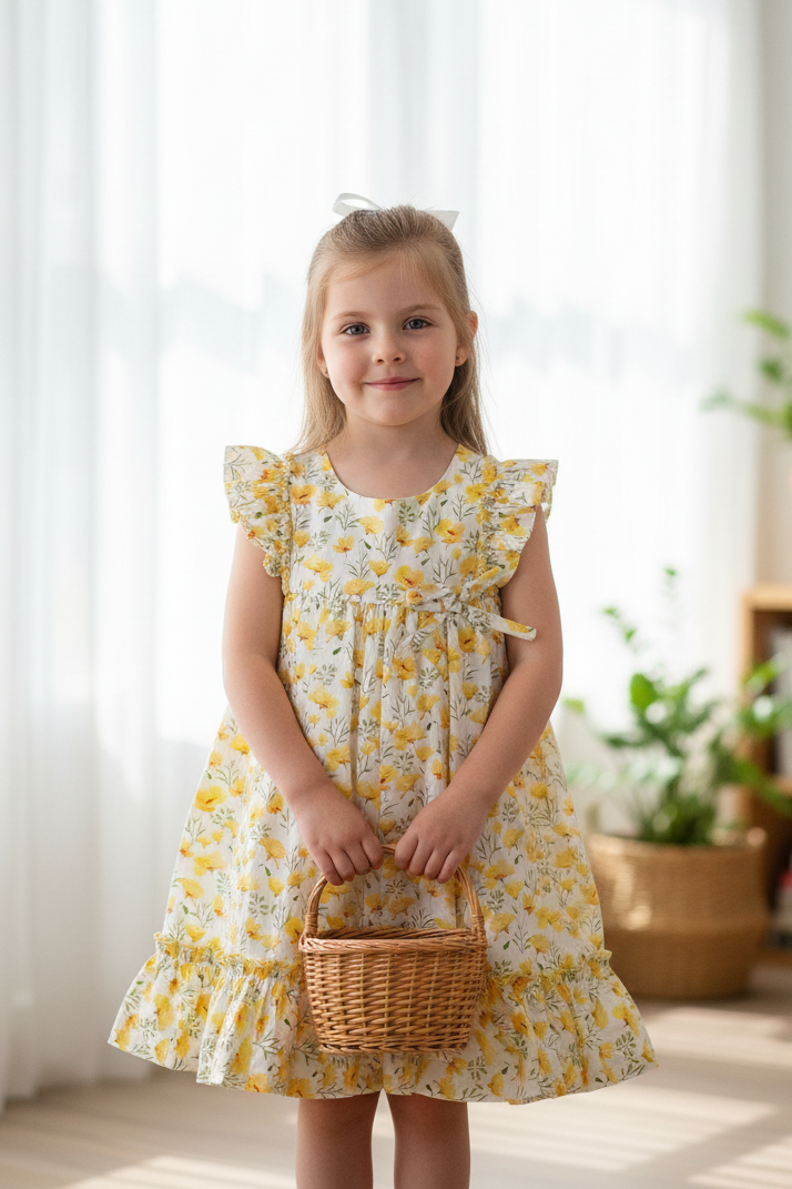 Spanish BabyFerr Older Girls Yellow Poppies Dress 24568