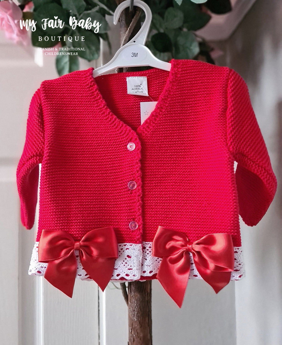 Cardigan Fille Style Espagnol Rouge Avec Nœud - Taille 3 Mois, Neuf Avec étiquettes