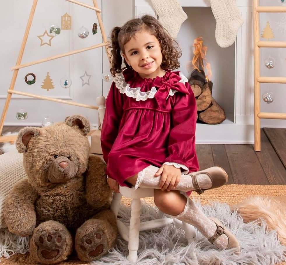 Valentina Bebes Baby Girls Wine Red Velvet Lace Dress & Pants KAX189