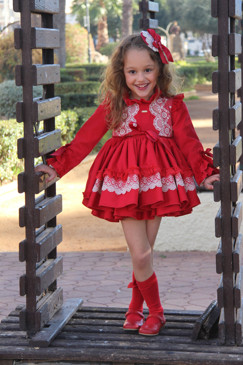 LA AMAPOLA - Valentina Baby Dress & Bonnet - Red