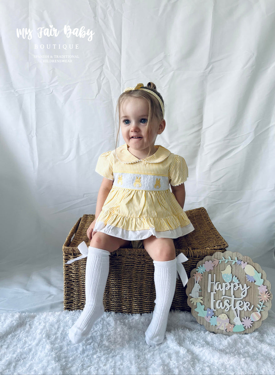 Spanish Girls Lemon Smocked Bunny Easter Dress - 6-12m Spanish Girls Lemon Smocked Bunny Easter Dress - 6-12m
