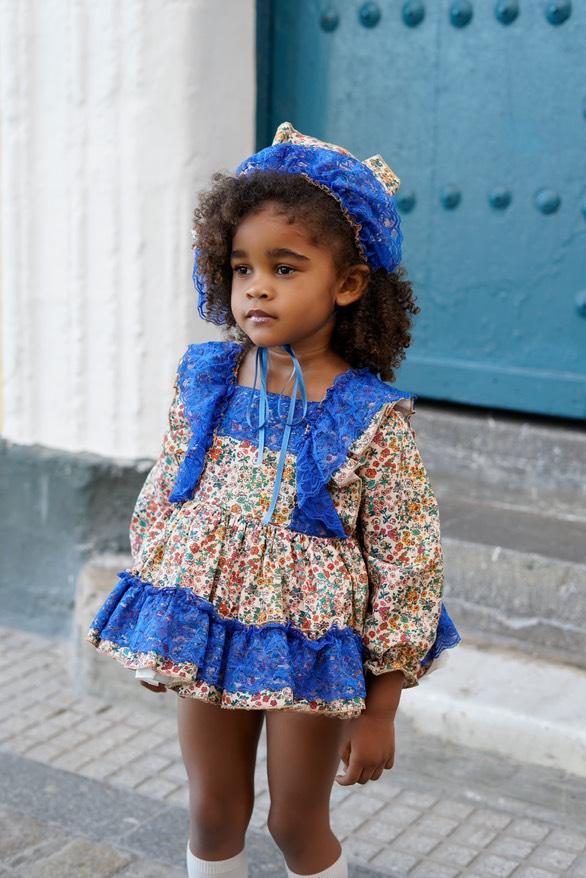 Ela Confeccion AW25 Spanish Girls Blue Ditzy Floral Puffball Dress