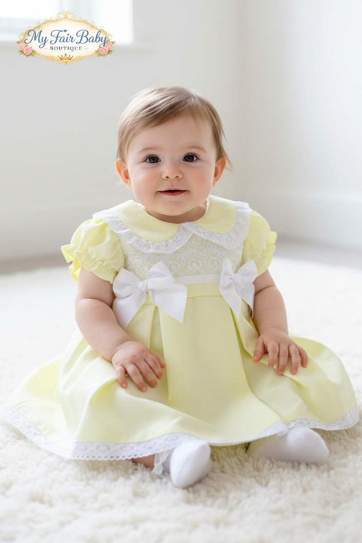 Spanish Baby Girls Lemon Pique Pleated Dress V004L – My Fair Baby