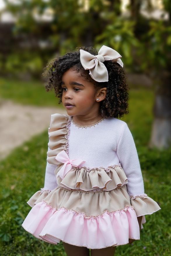Ela Confeccion AW25 Spanish Girls Pink & Camel Half Knit Dropwaist Dre – My Fair Baby Boutique