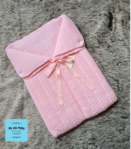 Spanish Baby Girls Pink Knitted Baby Nest / Sleeping Bag - NON RETURNABLE