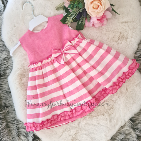 Spanish Older Girls Pink Candystripe Dress 22558 - 10y - NON RETURNABLE