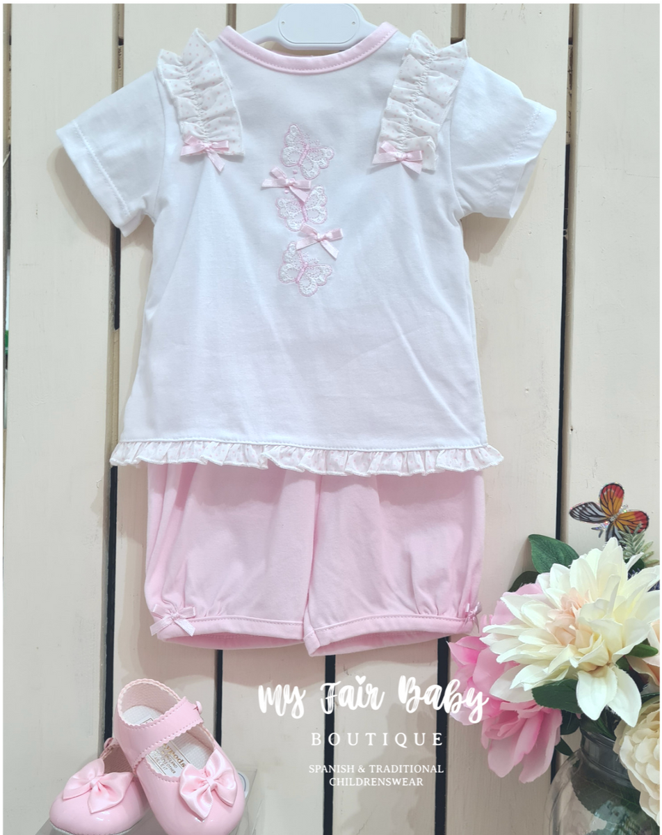 Babyhug Short Sleeves Top & Skirt Set Butterfly Foil Print - Blue