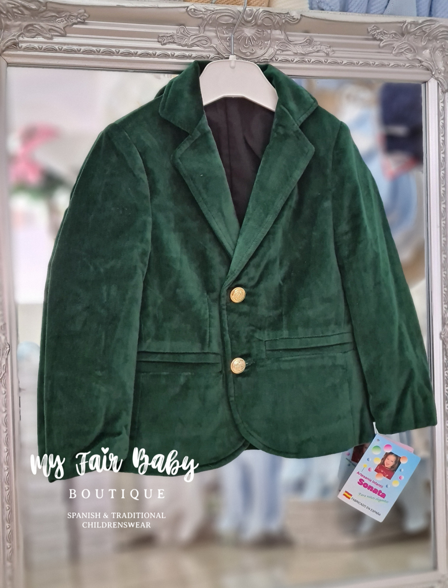Sonata AW22 Spanish Boys Green Velvet Blazer IN2220 MADE TO