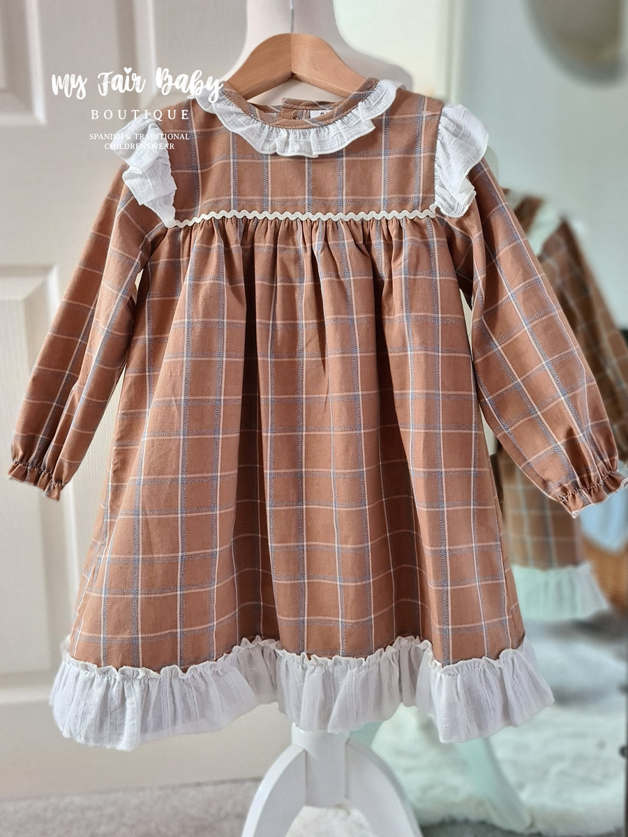 Ceyber Spanish Girls Chocolate Brown Check Dress