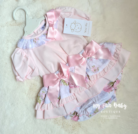 Wee Me Traditional Baby Girls Pink Rose Frilly Pant Set - 12m