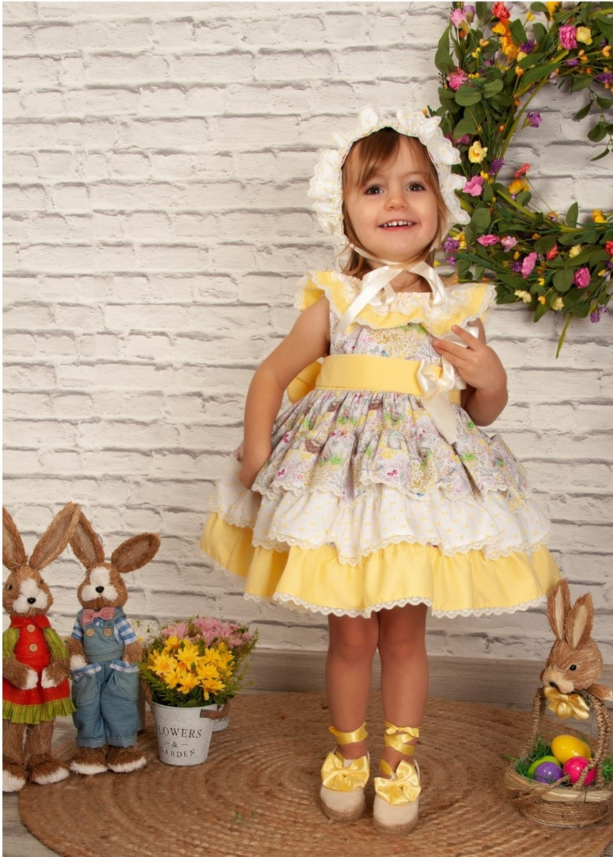 Sonata Infantil Spanish Girls Lemon Puffball Easter Dress VE2205 MAD sonata-infantil-spanish-girls-lemon-puffball-easter-dress-ve2205-mad