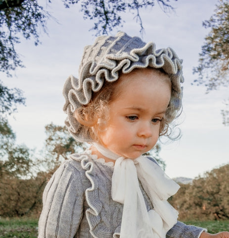 Rahigo Spanish Baby Girls Grey Knitted Bonnet 22280 - 3,24m NON RETURNABLE