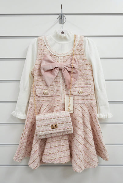 Beau Kid Girls Pink Tweed Dress Set 2U-5402