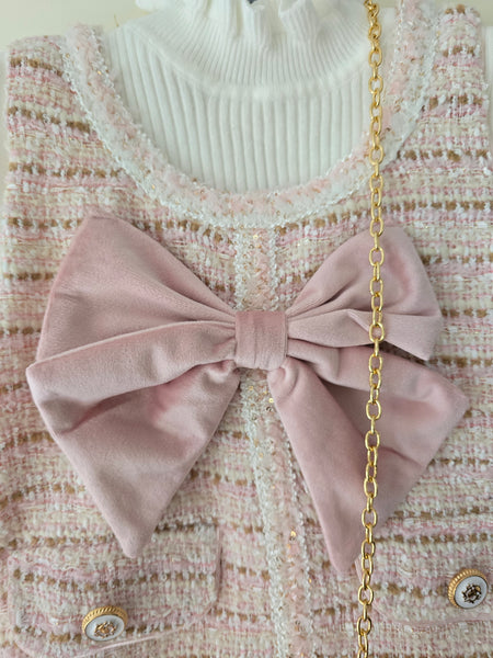 Beau Kid Girls Pink Tweed Dress Set 2U-5402