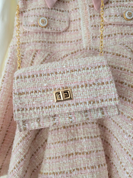 Beau Kid Girls Pink Tweed Dress Set 2U-5402