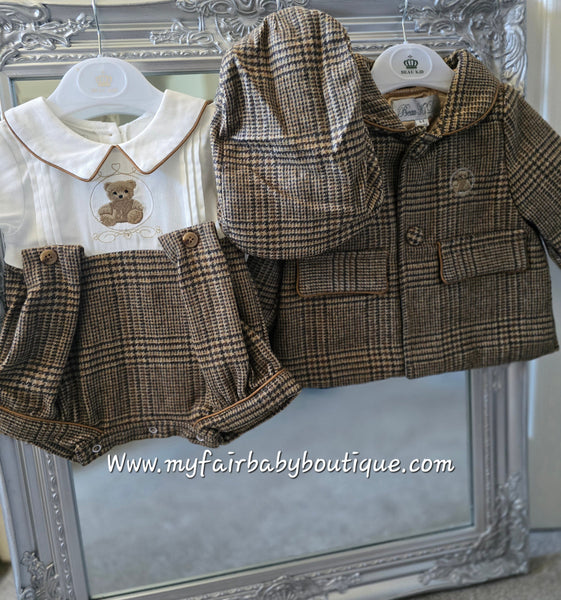 Beau Kid Traditional Baby Boys Camel Tweed Jacket & Cap Set ~ 0-24m