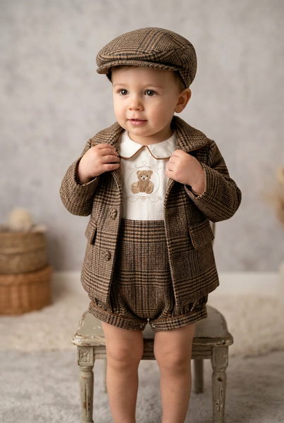 Beau Kid Traditional Baby Boys Camel Tweed Jacket & Cap Set ~ 0-24m