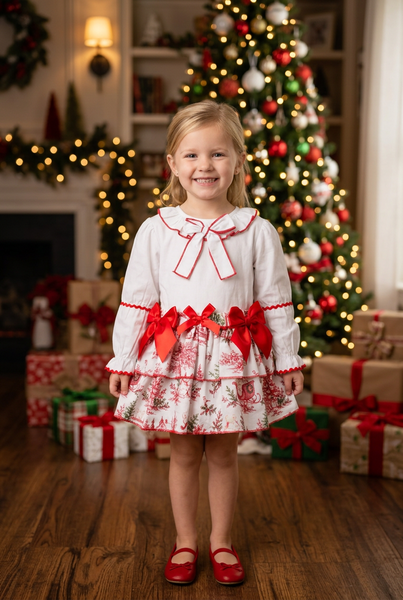 Spanish Girls Red Christmas Print Skirt Set 1970~ 2-6y