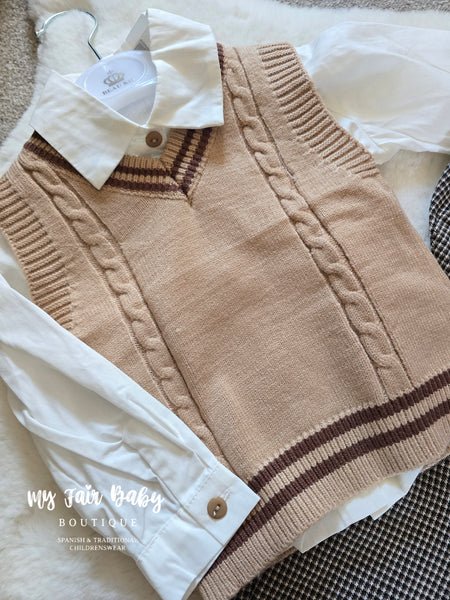 Beau Kid Traditional Boys Camel Tank Top 4pc Set 201 ~6m-6y
