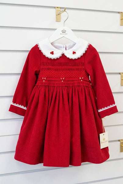 Beau Kid Traditional Girls Red Smocked Christmas Dress 1J2701A - 0m-7y