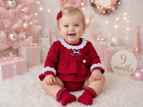 Beau Kid Traditional Baby Girls Red Rocking Horse Romper 1J2700 ~ 0-24m