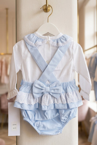 Spanish Baby Girls Blue Lace Trimmed Romper - 3-36m