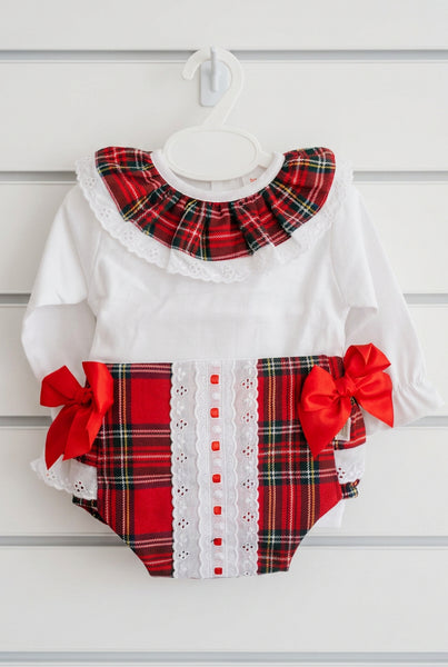 Spanish Baby Girls Red Tartan Bow Jam Pant Set ~ 3-24m