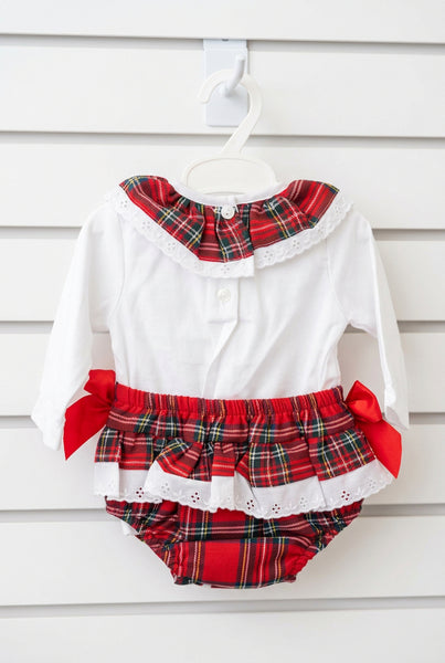 Spanish Baby Girls Red Tartan Bow Jam Pant Set ~ 3-24m