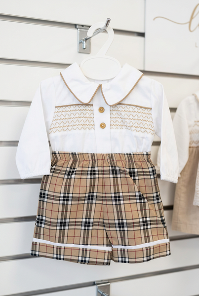 Spanish Baby Boys Beige Tartan Short Set ~ 3-36m