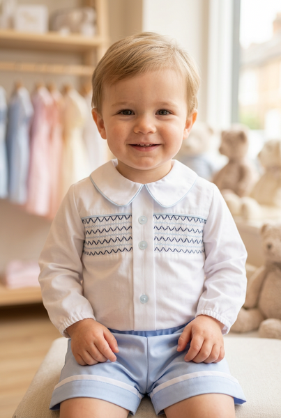 Spanish Baby Boys Blue Smocked Short Set ~ 3-36m