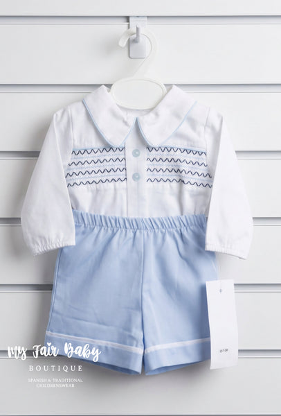 Spanish Baby Boys Blue Smocked Short Set ~ 3-36m