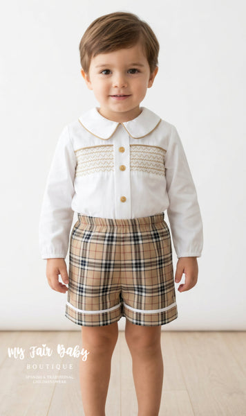Spanish Baby Boys Beige Tartan Short Set ~ 3-36m