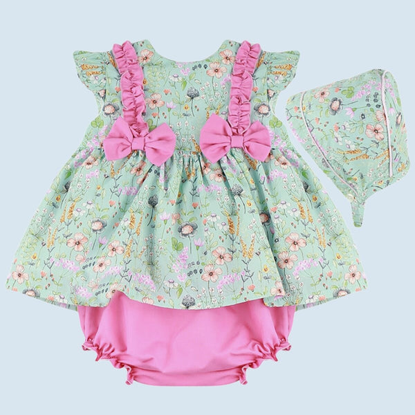 Spanish BabyFerr Baby Girls Green & Cerise Dress Set 24117 ~ 3-36m