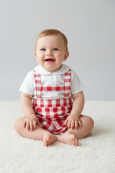 Spanish BabyFerr Baby Boys Red Check H-Bar Set 24304 ~ 12m