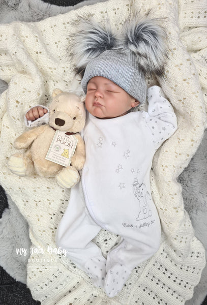 Traditional Unisex Baby White Bunny & Star Velour Sleepsuit / Babygrow
