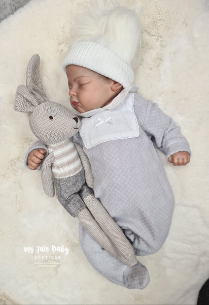 Traditional Unisex Baby Grey Velour Sleepsuit/Babygrow