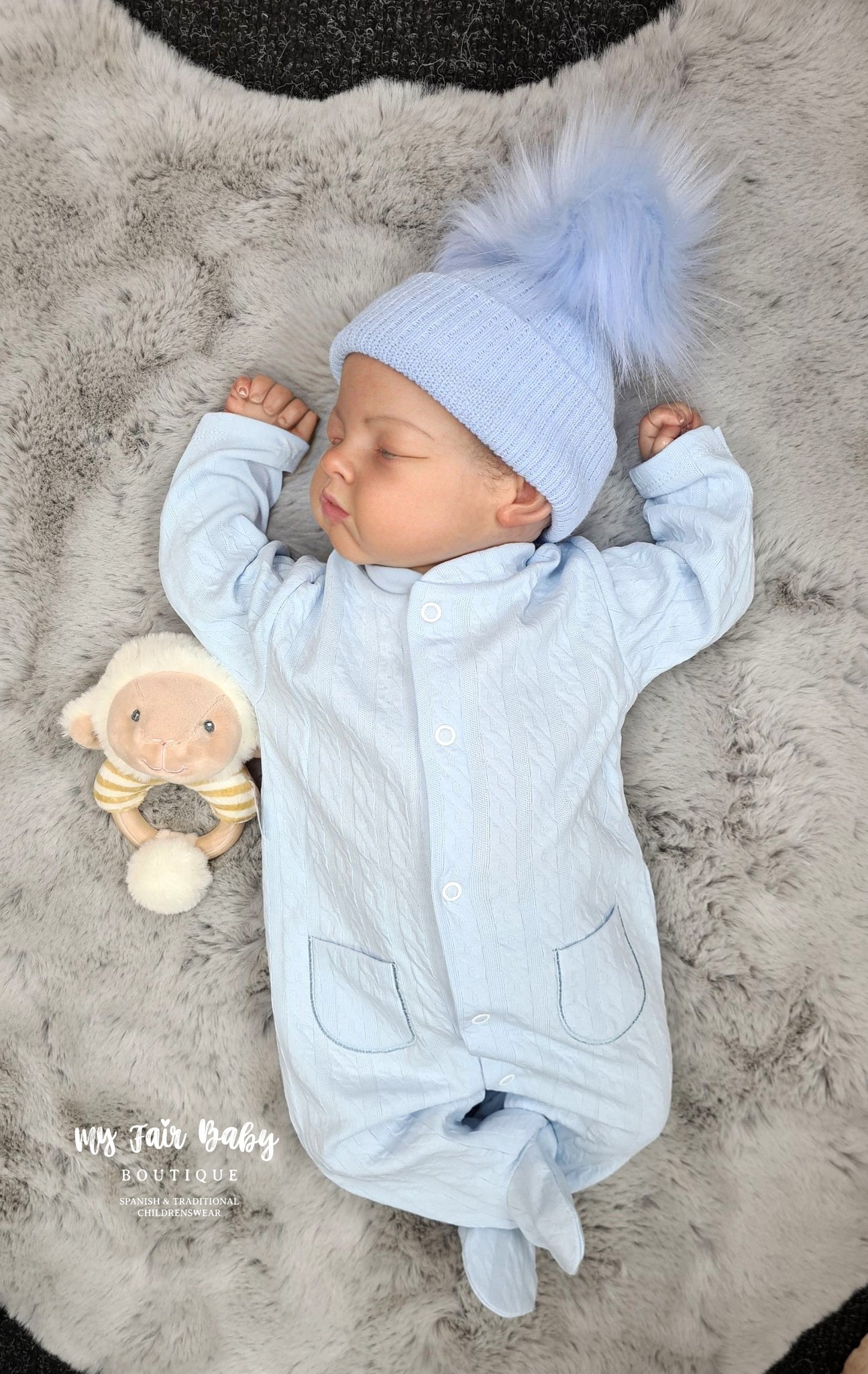 Traditional Baby Boys Blue Cotton Sleepsuit/Babygrow