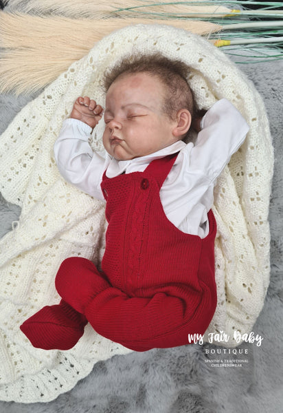 Spanish Unisex Baby Red Knitted Dungarees