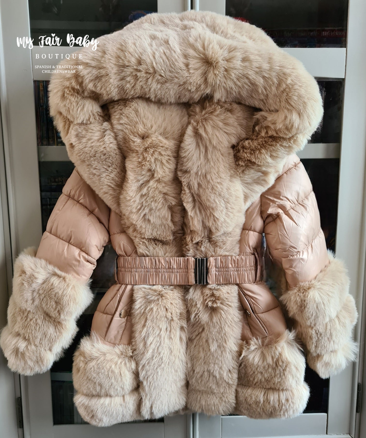 Older Girls AW23 Hooded Fur Puffer Jacket/Coat - Beige