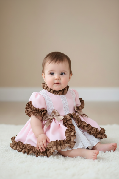 Spanish Girls Pink & Chocolate Leah Puffball Dress ~ 2,6y NON RETURNABLE