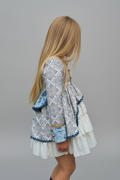 Spanish Girls Teal Green Mosaic Puffball Dress - 4y