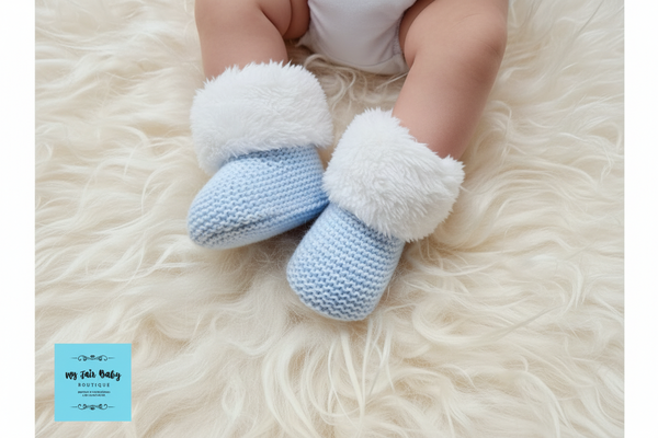Traditional Baby Fur Trimmed Knitted Booties - 0-3m