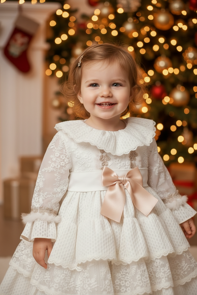 Sonata Infantil Spanish Girls Cream Ruffles Sole Puffball Dress IN12 - MADE TO ORDER