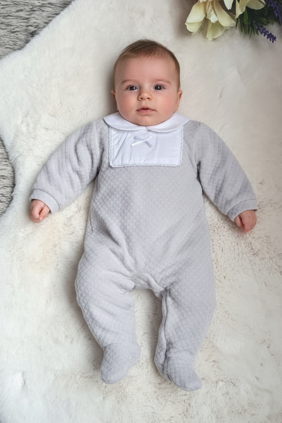 Traditional Unisex Baby Grey Velour Sleepsuit/Babygrow - 9m