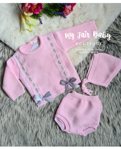 Spanish Baby Girls Pink Knitted Ribbon Jam Pant Set - 6m