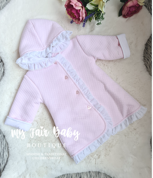 Spanish Baby Girls Pink Hooded Quilted Jacket